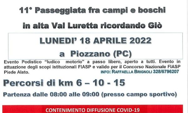 Piozzano (Pc) – 11° Passeggiata in Alta Val Luretta – lunedì 18 aprile 2022