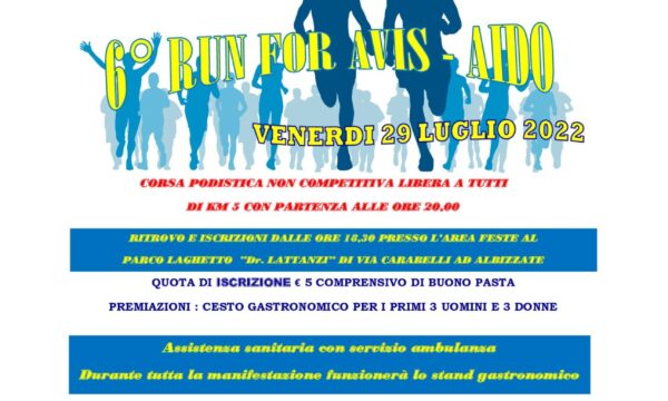 Albizzate (VA) – 6° Run for Avis – Aido – venerdì 29 luglio 2022