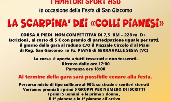 Serravalle Sesia (VC) – La scarpinà dei colli pianesi – sabato 30 luglio 2022