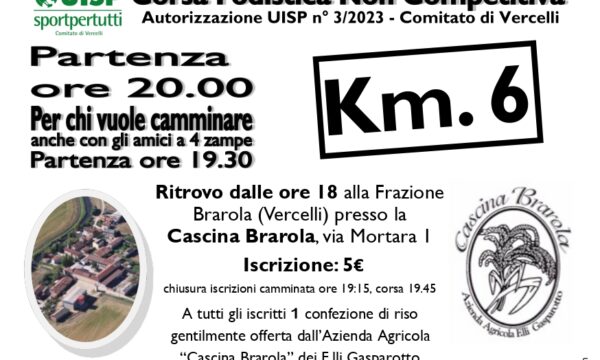 Brarola Vercelli (VC) – 9° Via Francigena Run – giovedì 18 maggio 2023