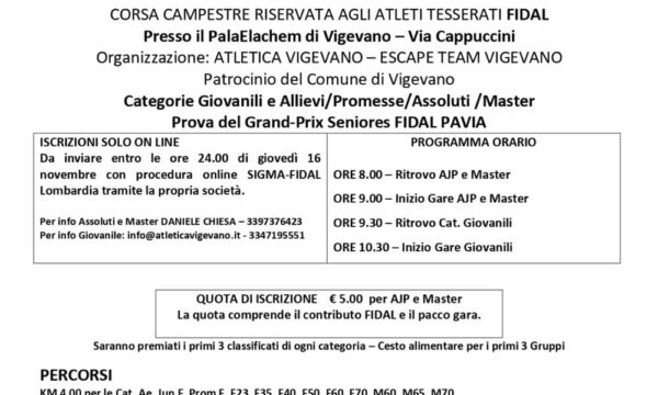Vigevano (PV) – Cross Trofeo Città di Vigevano – domenica 19 novembre 2023