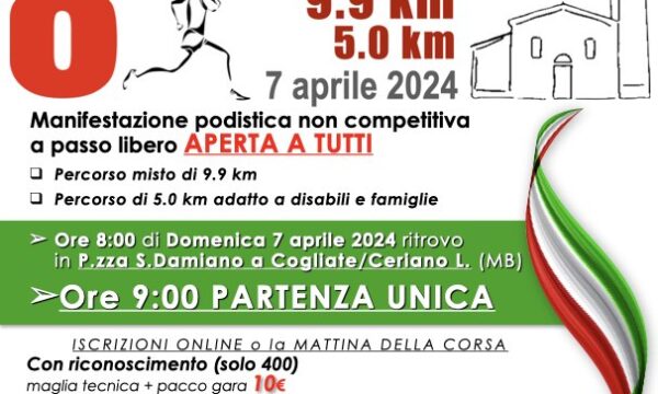 Cogliate Ceriano Laghetto (MB) – 8° Run Damiano – domenica 7 aprile 2024